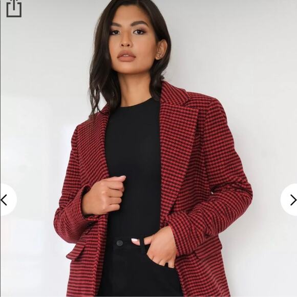 Missguided Houndstooth Boyfriend  Blazer Coat red black Size 2 oversized NWT - Picture 8 of 14